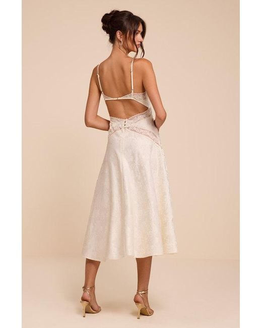 Lulus Natural Adia Floral Jacquard Satin Midi Dress