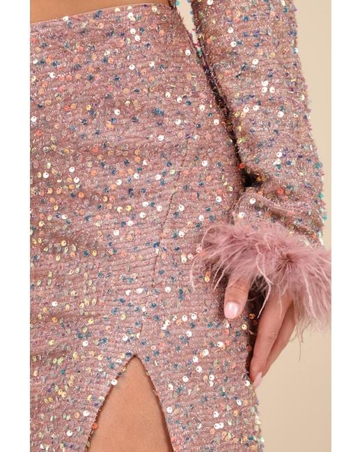 Lulus Natural Sparkling Behavior Sequin High-Rise Midi Skirt