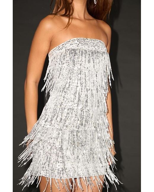 Lulus Black Shanelle Sequin Fringe Strapless Mini Dress