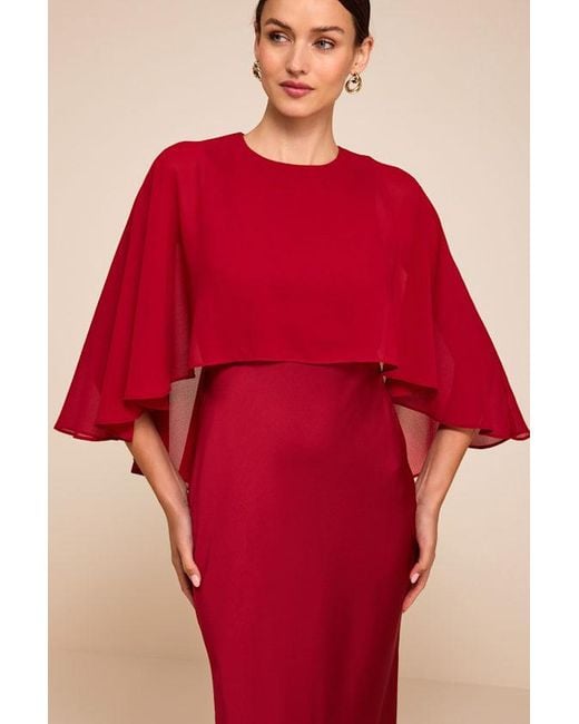 Lulus Red Fowler Satin Cape Maxi Dress