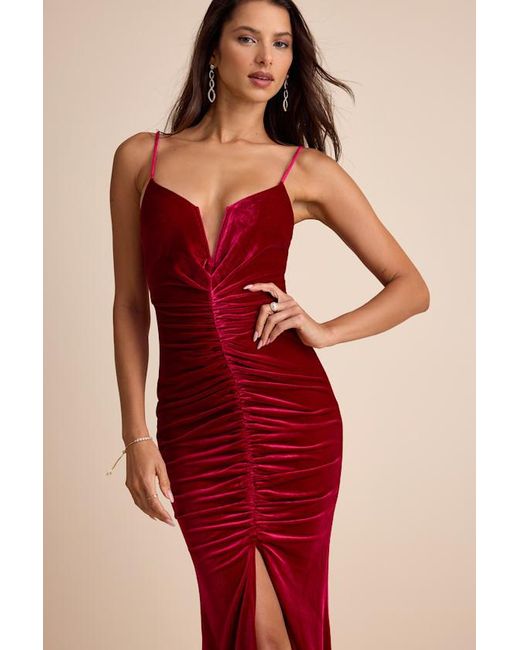 Lulus Red Stunning Invitation Velvet Ruched Sleeveless Maxi Dress