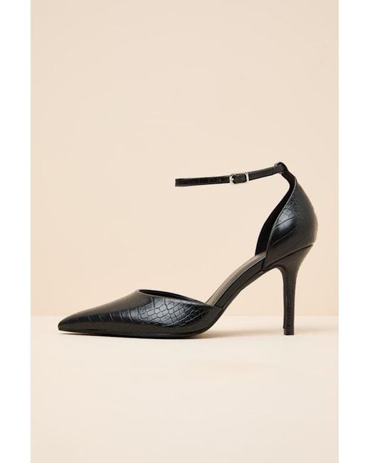 Lulus Natural Acrux Croc Pointed-Toe Ankle Strap Pumps