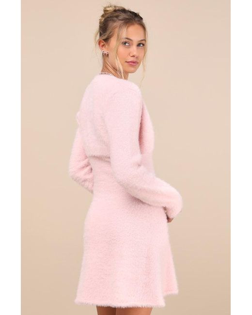 Lulus Pink Dynamic Sweetheart Eyelash Knit Mini Dress & Shrug Set