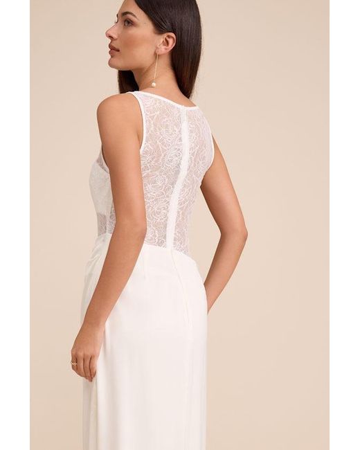 Lulus Natural Akasha Sheer Lace Mixed-Media Maxi Dress