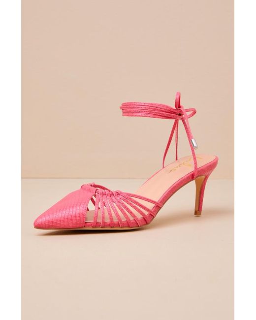 Lulus Blue Ansel Snake-Embossed Lace-Up Pumps
