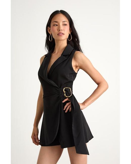 Lulus Black Angie Collared Wrap Belted Romper