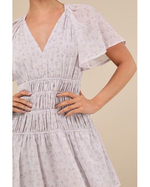 Lulus Natural Chrislyn Light Floral Flutter Sleeve Mini Dress