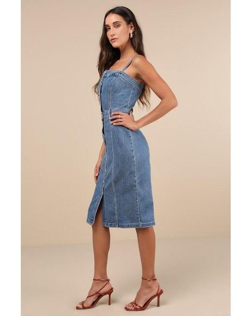 Levi's Blue Medium Wash Denim Bustier Midi Dress