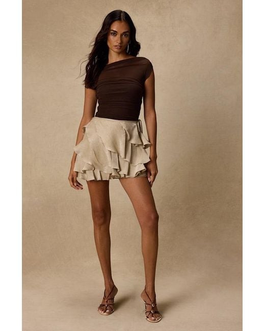 Lulus Natural Lois Lurex Ruffled Mini Skirt