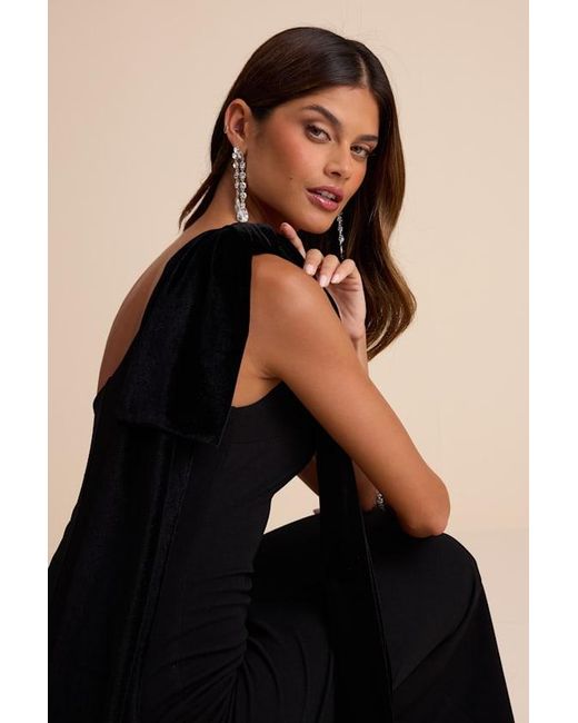 Lulus Natural Amarila One-Shoulder Velvet Bow Maxi Dress