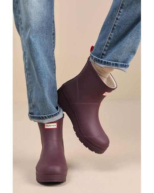 Hunter Purple Play Chestnut Crust Shearling Short Rain Boots
