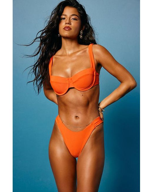 Lulus Orange Aloha Bright Ribbed Underwire Bikini Top