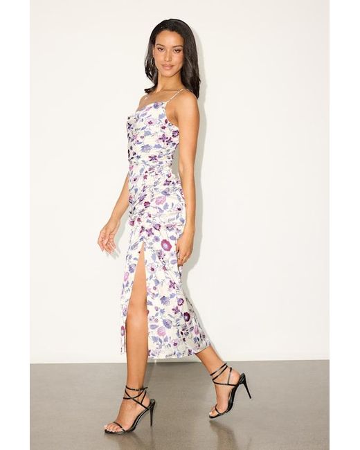 Lulus White Truest Romance Floral Print Sleeveless Ruched Midi Dress