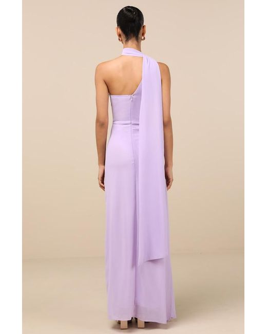 Lulus Purple Adeline One-Shoulder Scarf Maxi Dress
