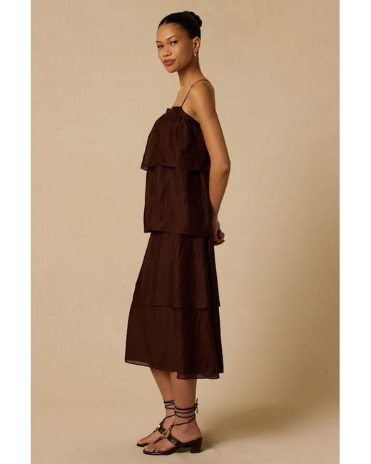 Lulus Natural Lowen Tiered Lace-Up Midi Dress