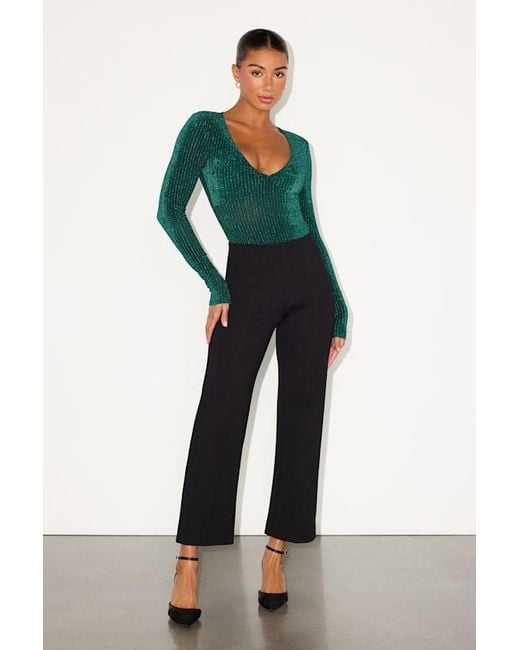 Lulus Green Stelly Shiny Emerald Velvet Textured Long Sleeve Bodysuit