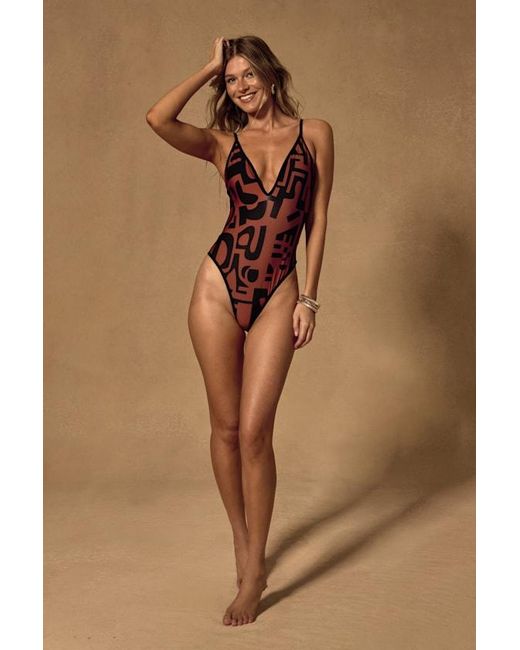 Lulus Brown Aruba And Abstract Print One-Piece Swimsuit