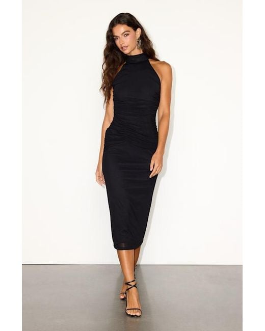 Lulus Black Audra Mesh Mock Neck Bodycon Midi Dress
