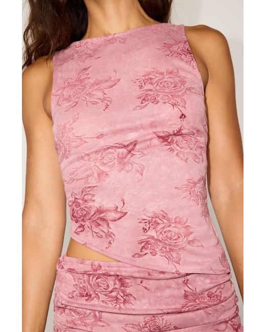 Lulus Pink Brianny Rose Print Boat Neck Tank Top