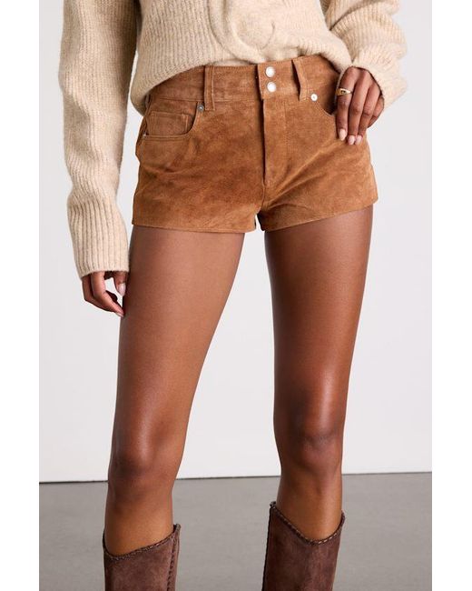 Lulus Natural Tanner Suede Mid-Rise Micro Shorts