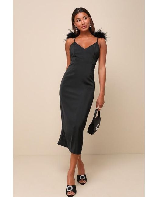 Lulus Natural Exquisite Invite Satin Feather Backless Midi Dress
