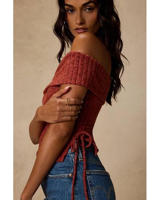 Lulus Red Saphira Ribbed Knit Off-The-Shoulder Top