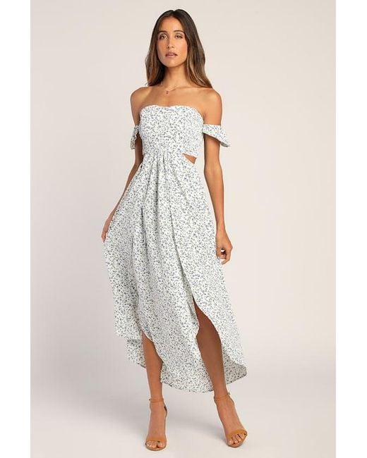 Lulus White Easy On The Eyes Floral Print Off-The-Shoulder Maxi Dress