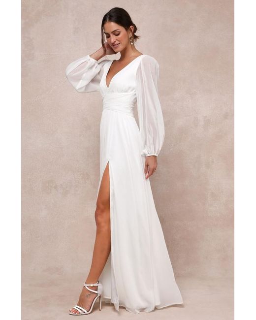 Lulus Natural Enchant My Love V-Neck Long Sleeve Maxi Dress