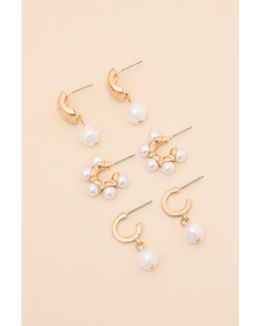 Lulus Natural Afina Pearl Three-Piece Earring Set