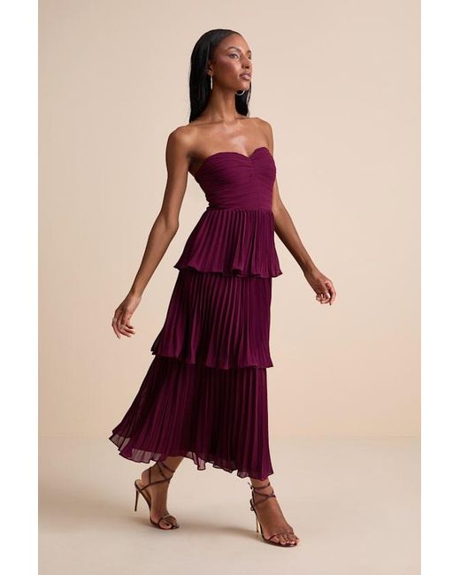 Lulus Pink Seriously Sensational Plum Strapless Tiered Midi Dress