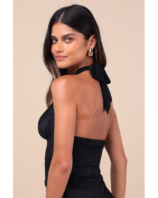 Lulus Black Nadley Lace Halter Neck Crop Top