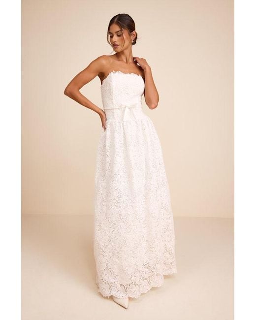 Lulus Natural Gabby Crochet Lace Strapless Maxi Dress