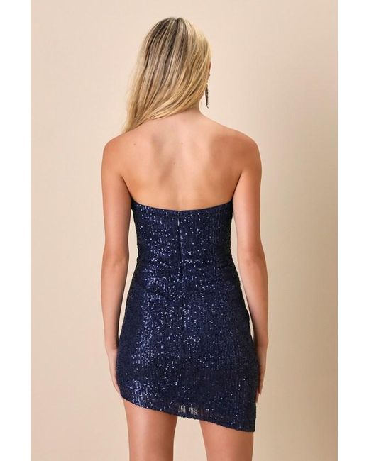 Lulus Blue Glam Energy Sequin Feather Asymmetrical Mini Dress