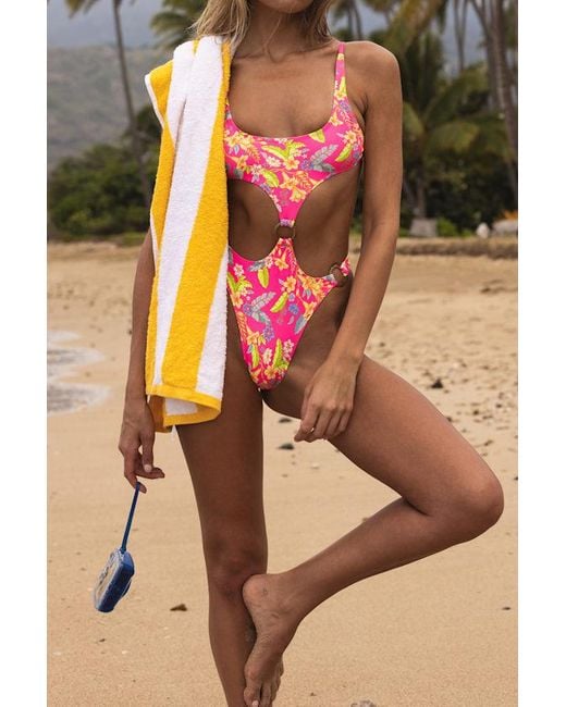 Kulani Kinis Black Anini Floral Cutout O-Ring One-Piece Swimsuit