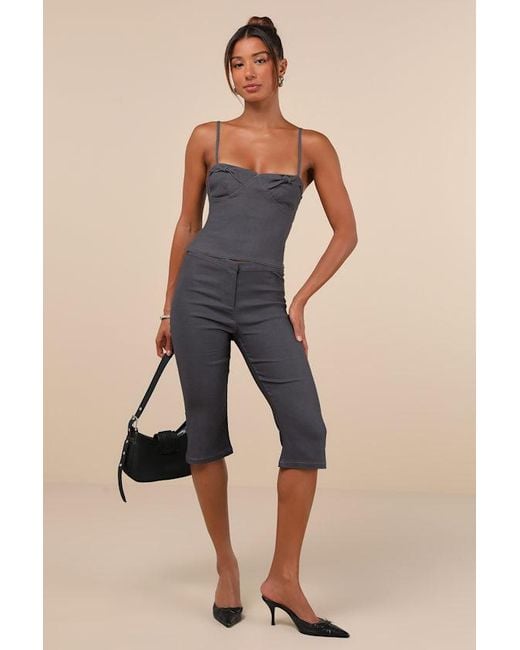 Motel Gray Katira Knotted Bustier Cami Crop Top