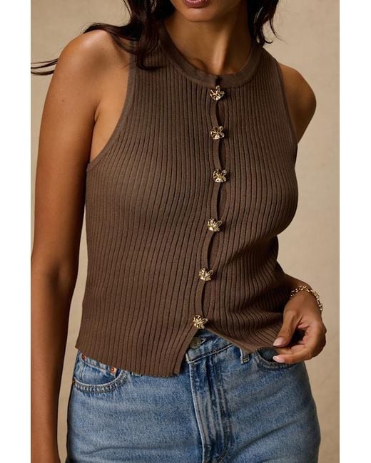 Lulus Brown Conceptually Chic Ribbed Knit Button-Front Tank Top