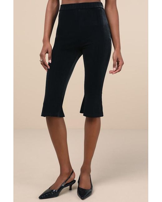 Lulus Black Captivating Poise Velvet High-Rise Capri Pants