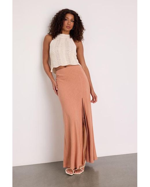 Lulus Brown Ronan Linen High-Rise Maxi Skirt