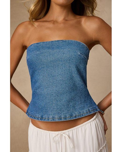 Lulus Blue Anari Medium Wash Denim Strapless Top