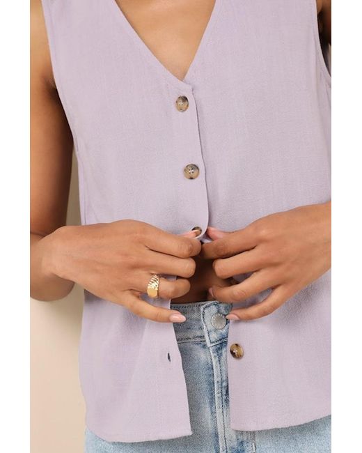 Lulus Purple Casually Sophisticated Linen Sleeveless Button-Front Top