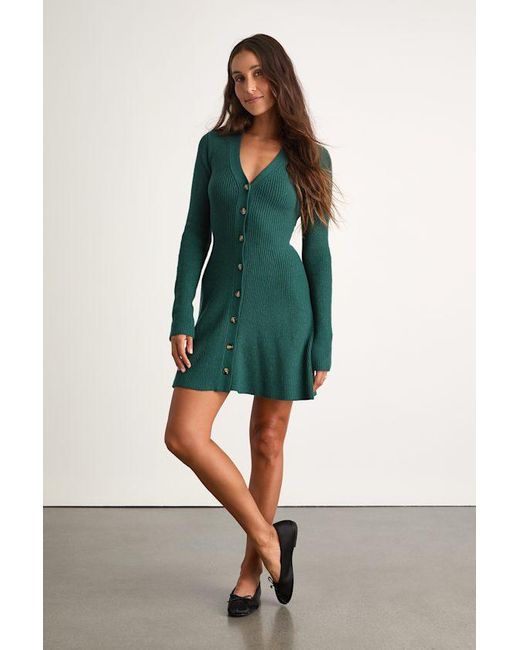 Lulus Adorably Flirty Emerald Button-Front Sweater Mini Dress in Green |  Lyst