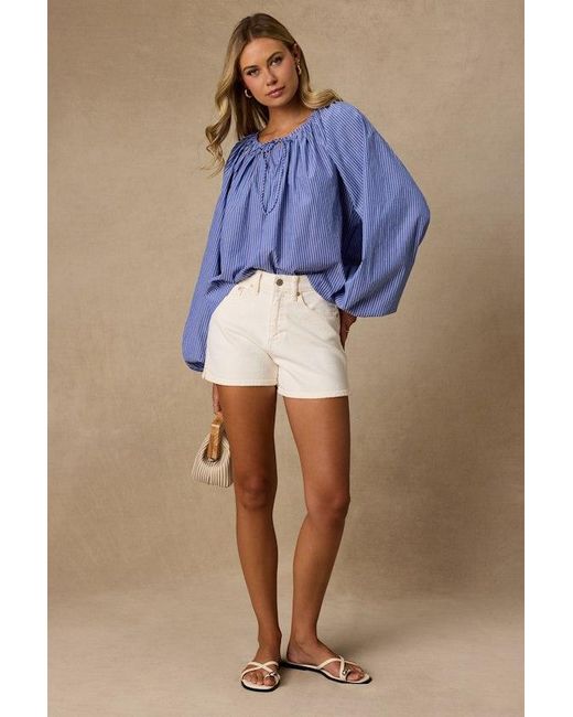 Lulus Blue Ricki Striped Cotton Billowy Sleeve Oversized Top
