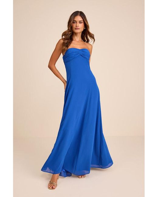 Lulus Blue Kamalia Strapless Maxi Dress