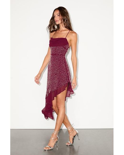 Lulus Women's Red Audrine Beaded Lace-Up Asymmetrical Midi Dress