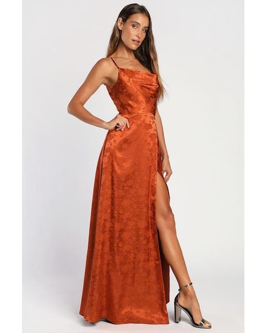 Lulus Orange Simply Dreamy Satin Floral Jacquard Maxi Dress