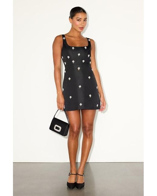 Lulus Black Naveena Satin Pearl Rhinestone Mini Dress