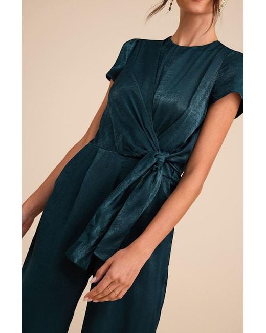 Lulus Blue Let Me Entertain You Satin Wide-Leg Jumpsuit