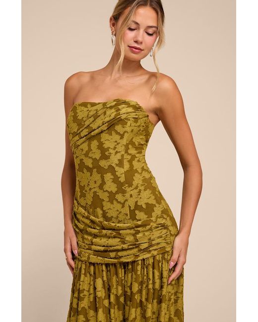 Lulus Yellow Anaiis Floral Burnout Strapless Maxi Dress