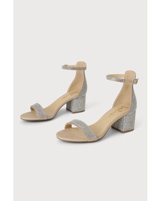 Lulus Gray Harper Rhinestone Natural Suede Ankle Strap Heels