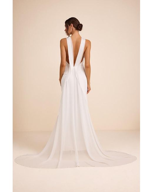 Lulus Natural Perilla Satin Mock Neck Column Maxi Dress
